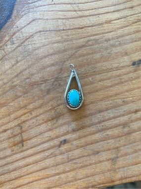 Sterling Teardrop Pendant with Turquoise Stone - Blue